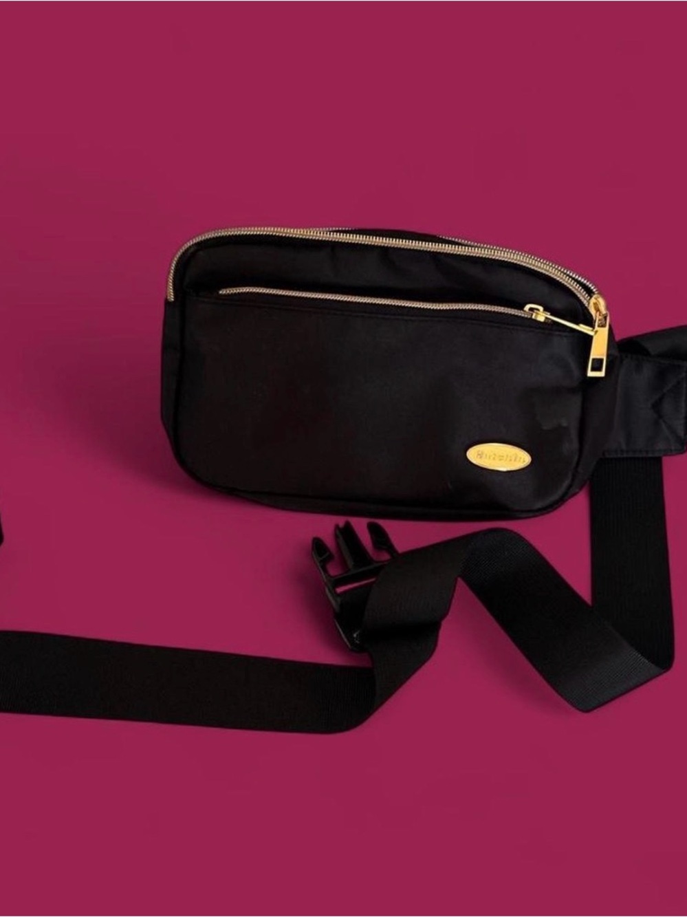 Black Mini Belt Bag with Gold Hardware